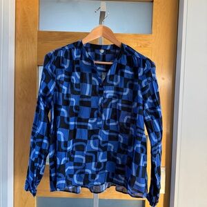 Margaret O'Leary Blue and Black Patterned Blouse